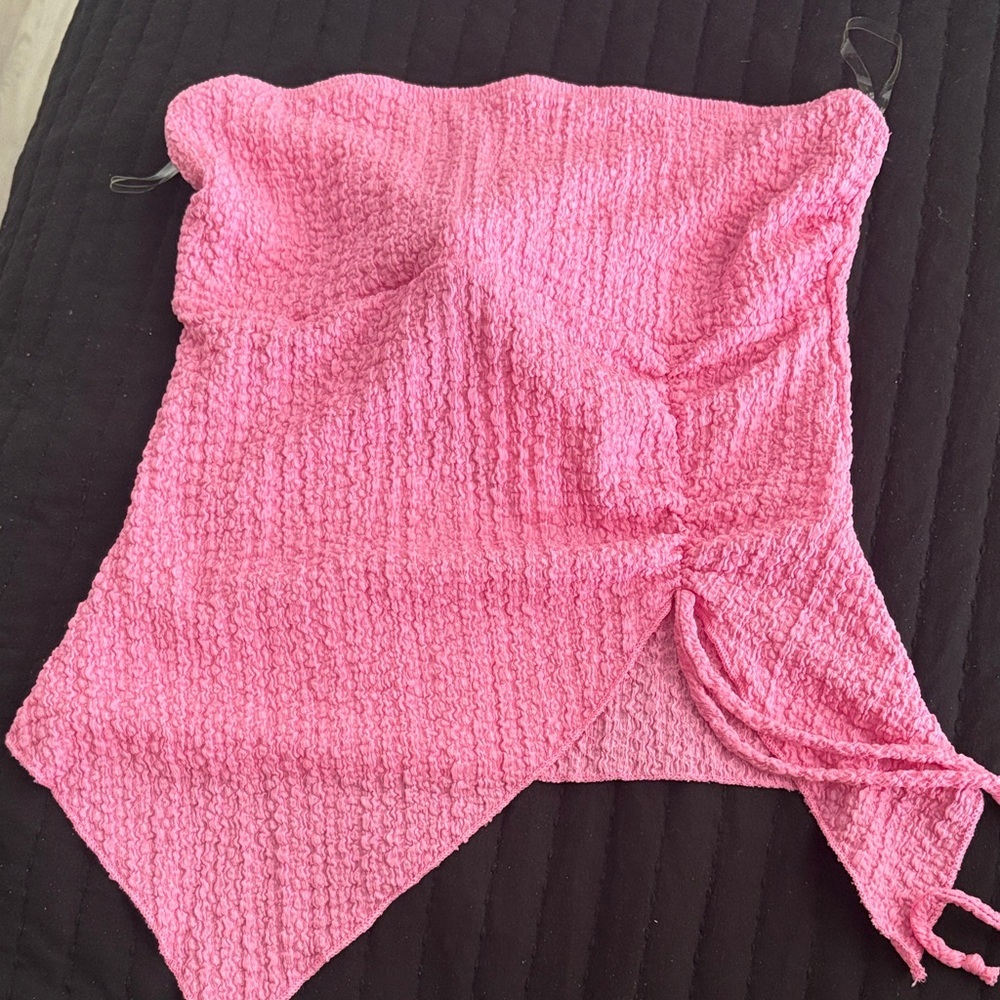 Strapless Pink Textured Tie-Hem Tube Top